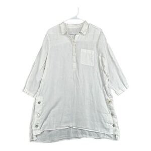 J Jill L Large Tall White 100% Linen Popover Shirt Coastal Beach Lagenlook